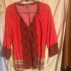 Coldwater Creek Orange Red Cuffed Sleeve Blouse